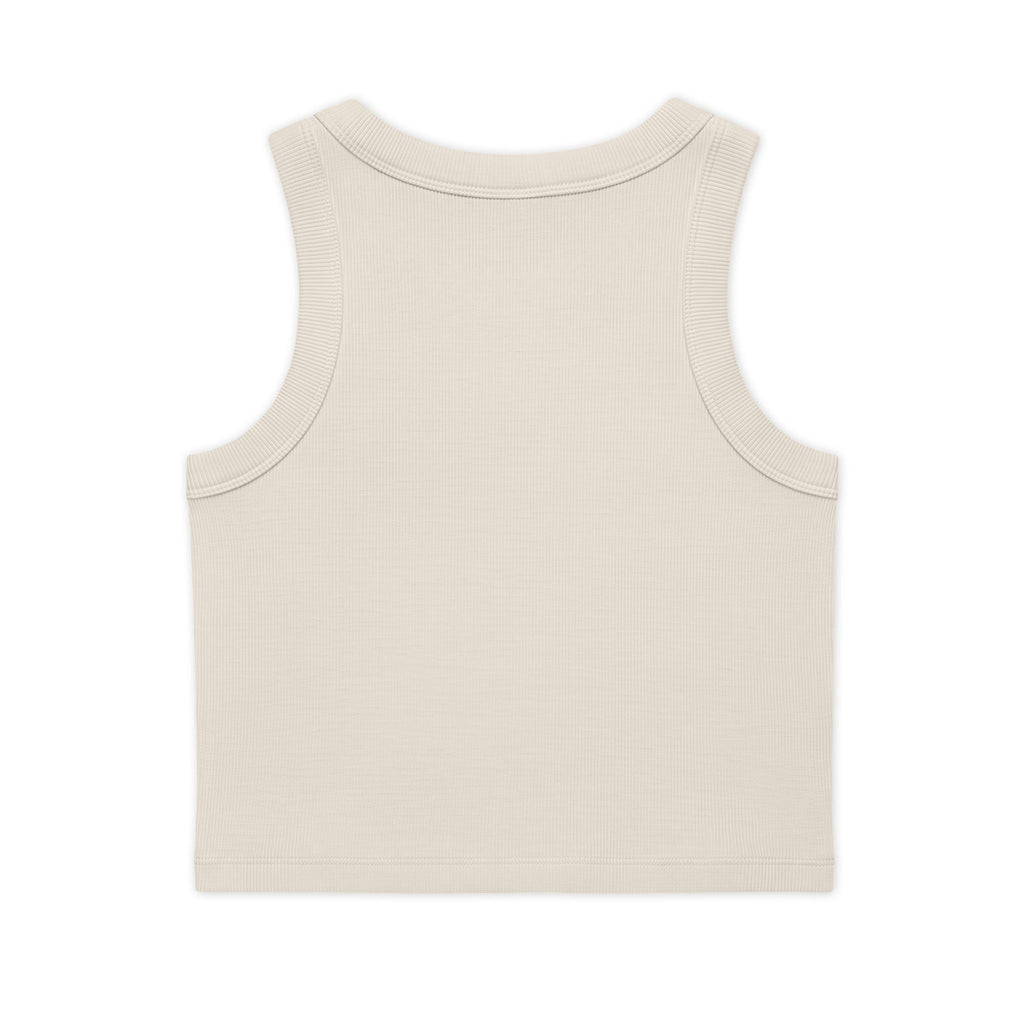 Organic Rib Crop Tank — "My Safe Word Is Feet in Straps" Pilates Skeleton Graphic