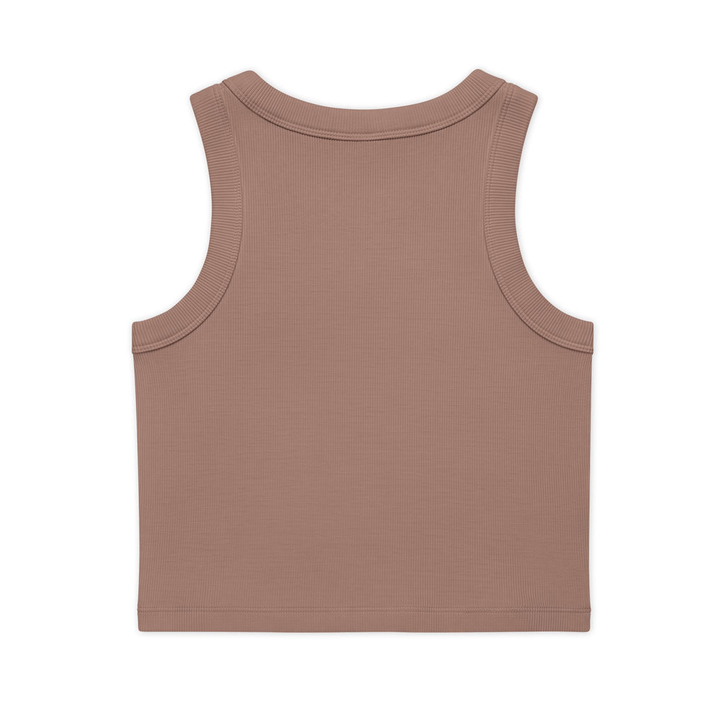 Organic Rib Crop Tank — "My Safe Word Is Feet in Straps" Pilates Skeleton Graphic