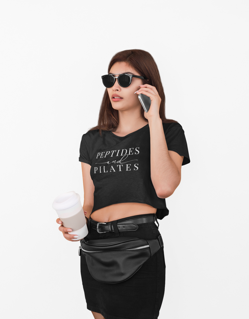 Peptides & Pilates Crop Top Shirt - Women's Cropped Tee, Minimal Fitness & Wellness Graphic Tee, Soft Cotton Gym & Lifestyle Top