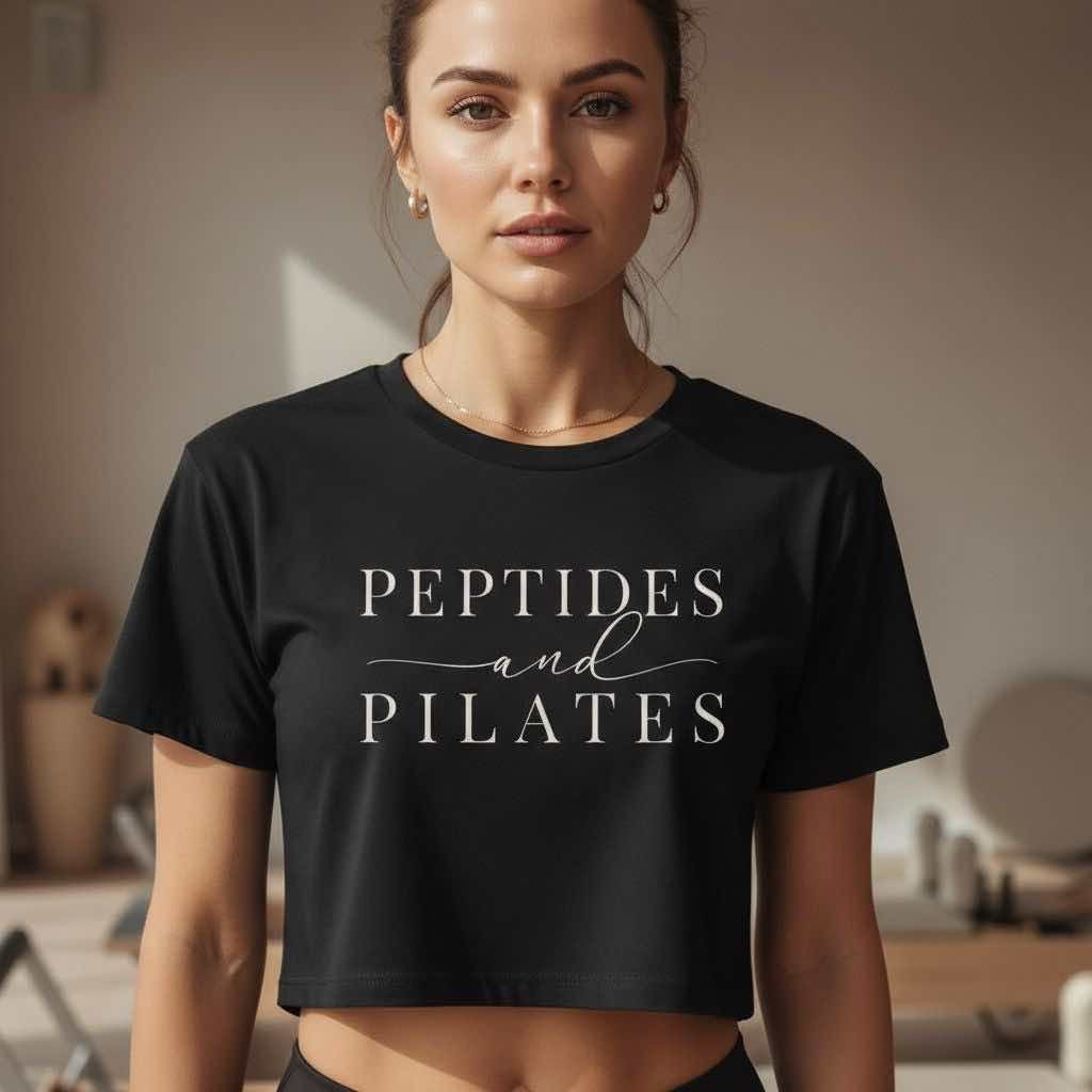 Peptides & Pilates Crop Top Shirt - Women's Cropped Tee, Minimal Fitness & Wellness Graphic Tee, Soft Cotton Gym & Lifestyle Top