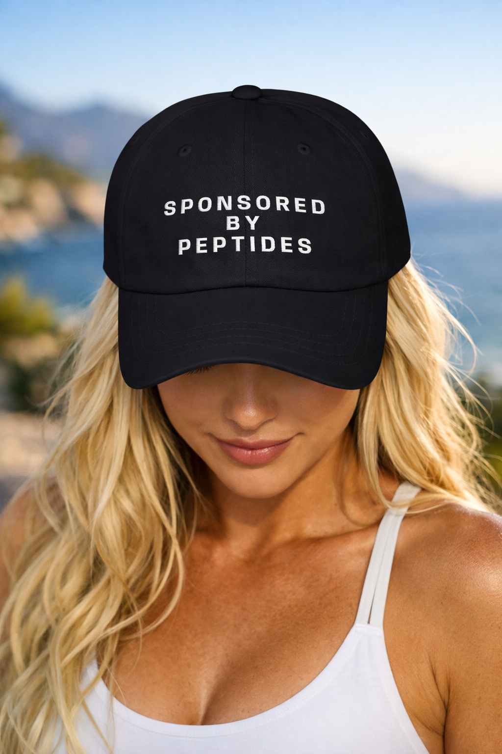 Sponsored by Peptides | Funny Baseball cap | Embroidery