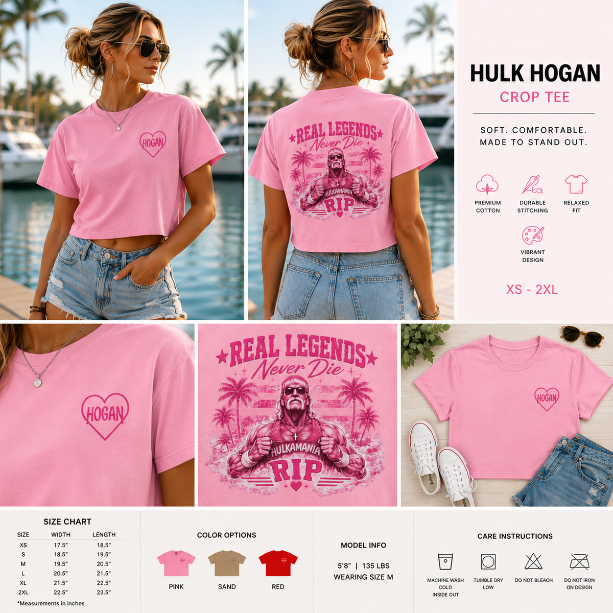 Women's Crop Tee — 'Real Legends Never Die' RIP Retro Pink Graphic