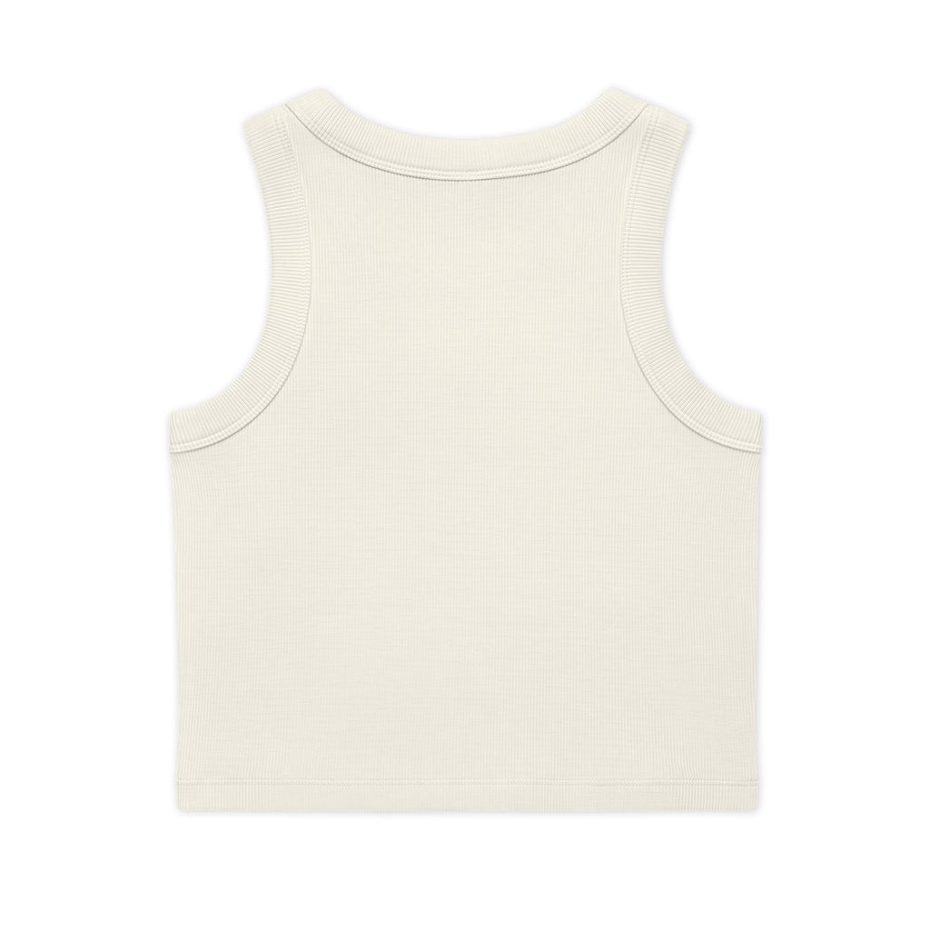 Organic Rib Crop Tank — "My Safe Word Is Feet in Straps" Pilates Skeleton Graphic