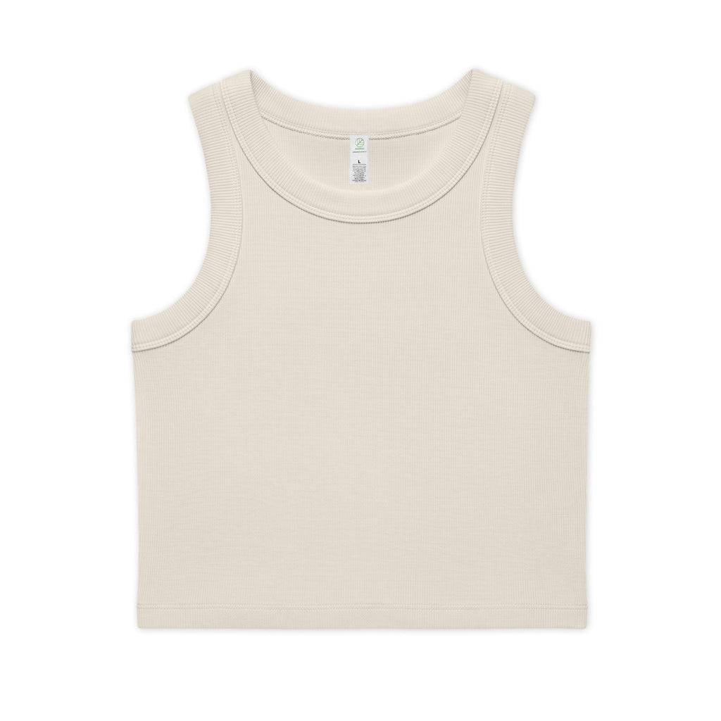 Organic Rib Crop Tank — "My Safe Word Is Feet in Straps" Pilates Skeleton Graphic