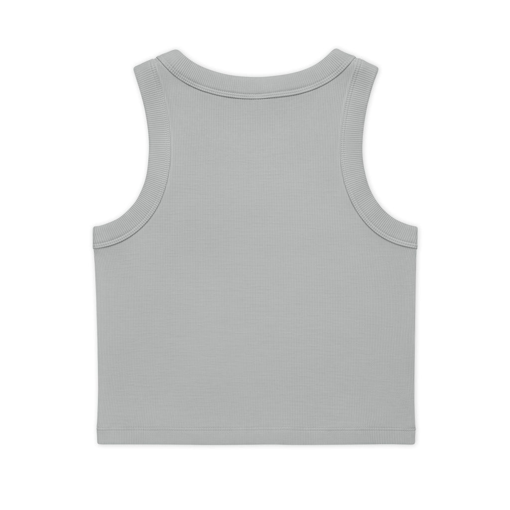 Organic Rib Crop Tank — "My Safe Word Is Feet in Straps" Pilates Skeleton Graphic