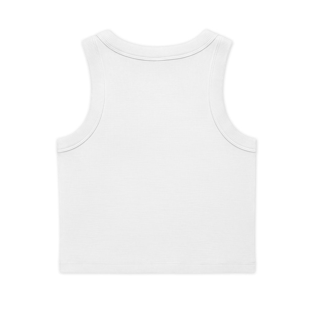 Organic Rib Crop Tank — "My Safe Word Is Feet in Straps" Pilates Skeleton Graphic
