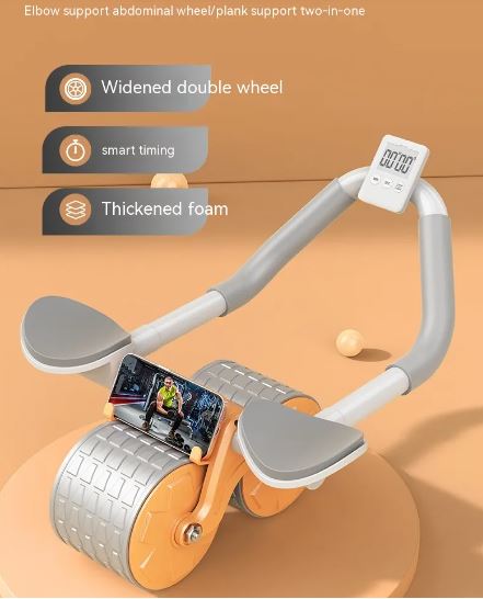 Orange auto-rebound ab roller with padded elbow rests